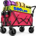 BEAU JARDIN Folding Push & Pull Beach Wagon 500 lbs Collapsible Foldable Wagons with Push Handle All Terrain Wheels Grocery Utility Camping Skiing Ice Fishing Sports Garden Wagon Cart Red