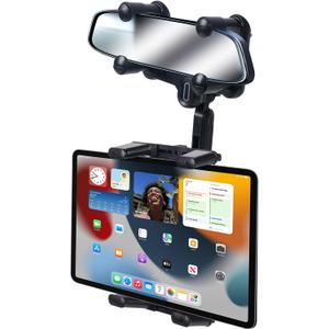 kelofam Phone Mount for Car,Car Rear View Mirror Phone Holder, Multifunctional 360Rotatable and Retractable Tablet Holder for CarSuitable for iPhone,iPad,Samsung Z Fold 7 6 5, All Foldable Phones
