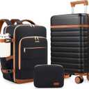 UKEIN Luggage Sets 3 Piece, Carry On Luggage 20In With Spinner Wheels, PC Hardside Suitcase Set with TSA Lock, Durable Carry On Suitcase With Travel Backpack for Men (Black Brown, 3 piece set (BP/20inch))