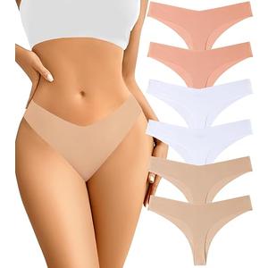 Seamless Thongs - No Show Underwear Pack - Breathable Panties for Women - Colorful 6 Thongs, Set Of 2, XL