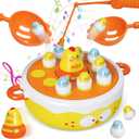 4 in 1 Toys for Ages 5-7, Bounce and Catch Chicken Games, Rotating Board Games for Kids 4-6, Fishing Game Magnetic,Toddler Toys Bowling, Family Games for Kids and Adults