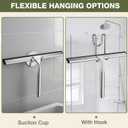 FARMER Shower Squeegee for Glass Doors, 10-Inch Glass Squeegee for Windows, Car Glass and Mirrors, Multi-Purpose Stainless Steel Squeegee with Suction Wall Hook and Over Door Hook, Silver