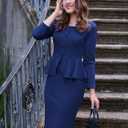 AISIZE Women's Vintage Square Neck Long Sleeve Peplum Cocktail Party Dress, S