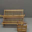 HBlife Dish Rack, Bamboo Folding 2-Tier Collapsible Drainer Dish Drying Rack with Utensils Flatware Holder Set (Dish Rack with Utensil Holder)