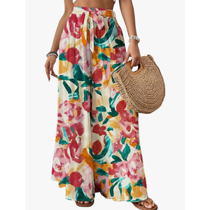 Bsubseach Wide Leg Pants Woman Flowy Floral Palazzo Pants for Women High Waisted Summer Casual Trousers Cruise Outfits, Large
