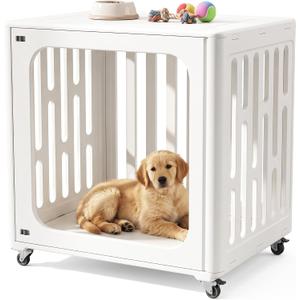 HDPE Pet Crate with Lockable Swivel Wheels, Ventilated Clear View Small Animal Cage Easy Clean Indoor Kennel for Puppy Rabbit Cat