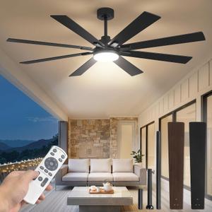 Fanbulous 65 Inch Ceiling Fan with Light and Remote, 6 Speeds Reversible DC Motor Ceiling Fans for Living Room Patio Garage, 3CCT Dimmable LED, 8 Wood Blades, Downrod Mount, Sloped Ceiling Compatible