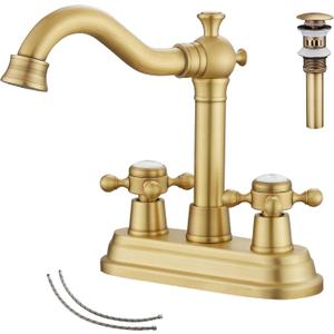 Bathroom Faucet Antique Brass 2 Handles 4 Inches Centerset Bathroom Vanity with Drain Assembly and Supply Hose Lavatory Faucet