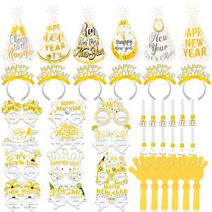 HOWAF New Years Eve Party Supplies 2026 White Gold 2026 Glasses New Years Hats Happy New Year Headband Tiara Blowouts Hand Clappers NYE Party Favors Accessories Kit for Happy New Year Decorations
