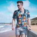 Lussues Nee Havanese Hawaiian Shirts for Men,Button Down Beach Casual Shirtss Blue (M)