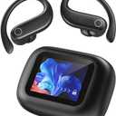 NE61 AI Translation Earbuds Real Time Heart Rate Monitor Translator Earbuds 135 Languages Open Ear Clip Wireless Bluetooth 3in1 Translating Headphones LCD Touch Screen Included for Translation Device, Black
