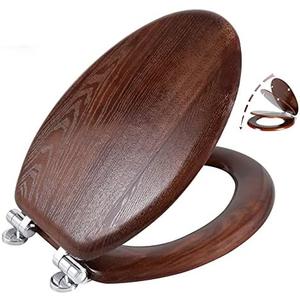 Angel Shield Elongated Wood Toilet Seat with Quiet Close,Easy Clean,Quick-Release Hinges(Elongated,Dark Walnut)