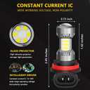 PHINLION H8 H11 LED Fog Light Bulbs or DRL, 3200 Lumens Super Bright 6000K Xenon White, Non-polarity 3030 30 SMD Chips 12V H16 H11LL Fog Lights Replacement for Cars, Pack of 2