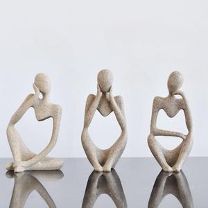 Sand Thinker Statues Home Decor, Set of 3 Pcs White Resin Trendy Abstract Art Sculpture Collectible Figurines Home Office Coffee Shops Desktop Decoration Aesthetic Ornaments