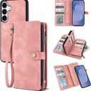TwoHead Wallet Case Compatible with Samsung Galaxy S25 FE,Detachable Magnetic Phone Case,PU Leather All-Round Protective Cover Wallet,with Card Holder/Change Pocket(6.7 in,Pink)