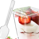 Mistari 20 Pack Clear Plastic Dessert Cups with Lids and Spoons, Mini Parfait Cups Pudding Cups for Cheesecake Yogurt Jello Mousse Snacks Fruit Trifle (50 cups + 20 spoons + 20 flat lids)