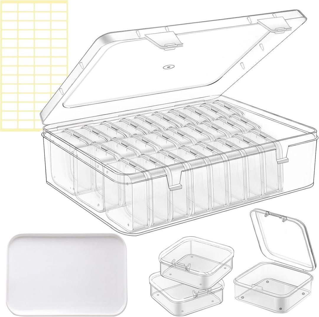 Bead Organizer Box, 62 Pcs Small Beads Organizers, With Classification Tags and Trays, Plastic Bead Organizer Applicable to Jewelry, Diamonds, Clay Beads, Screws, Seeds, Small Parts (Transparent 30 pack)
