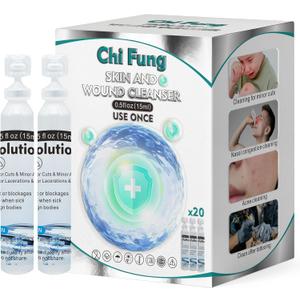 Saline Solution, Skin and Wound Cleanser 0.9% Saline Solution, Wound Wash & Skin Cleansing, Nasal Sinus Rinse, Gentle, 15ml, 20 Pack