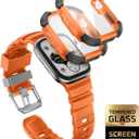 i-Blason for Apple Watch Series 11 band 10 band 46mm with 2 Cases [Built-in Tempered Glass Screen Protector], Sports Adjustable Silicone iWatch Band for Apple Watch Series 11 Series 10 [46mm], Coral