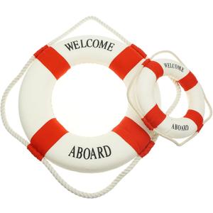 Rustic Nautical Decorative Welcome Cloth Life Ring Buoy Home Wall Door Hangings Decor, Red, Pack of 2