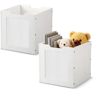 2 Pack Wooden Storage Baskets for Shelves 11 x 11 x 11 Inch White Wood Crate Decorative Cubes Storage Bins Organizer Box for Home Office Decor Crafts Books Clothes Toys Organization