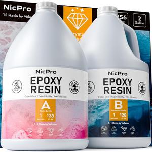 Nicpro 2 Gallon Crystal Clear Epoxy Resin Kit, Not Yellowing & Bubbles Free Food Safe Resin for Coating and Casting, Craft DIY, Jewelry Making Art, Molds, Tables Top, Wood