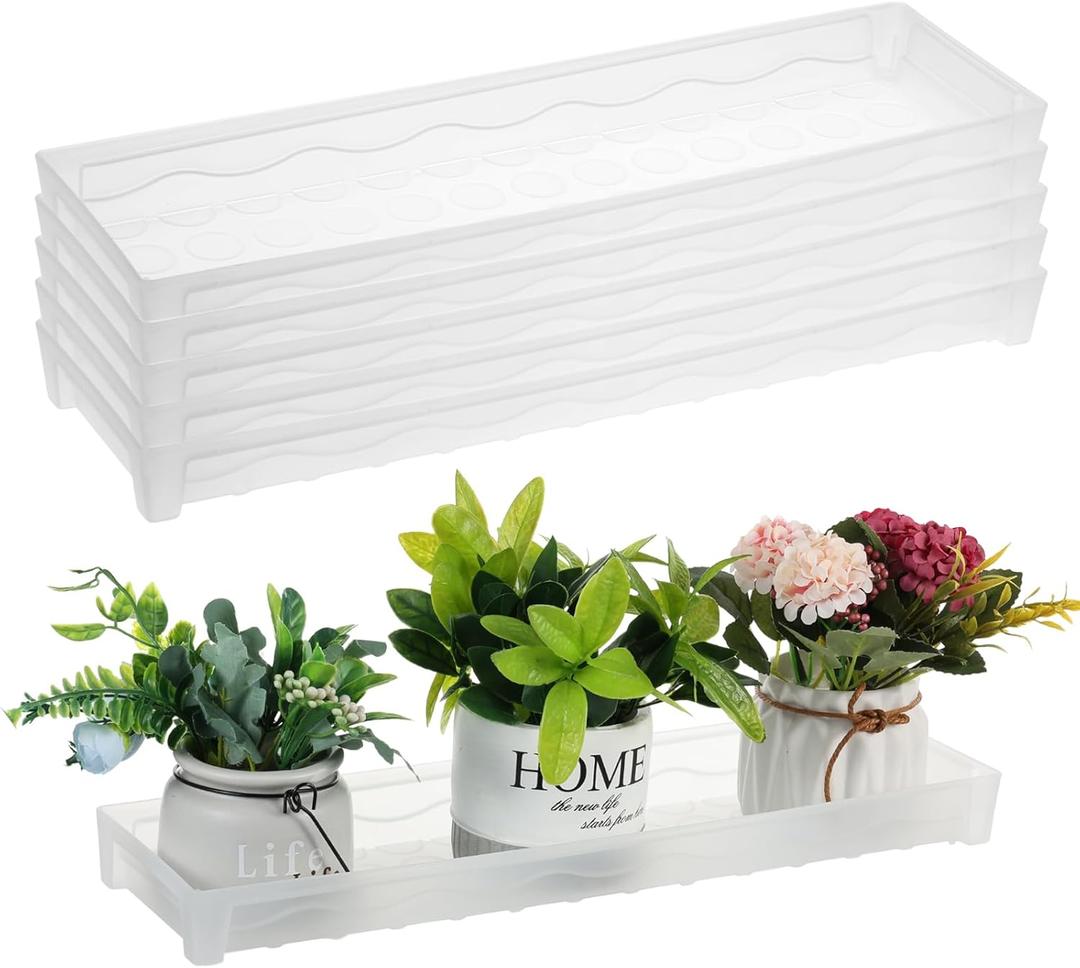 6 PCS Plastic Plant Tray Saucer, Rectangular Window Sill Plant Tray for Indoors Outdoor Flower Pots for Window Shelf, Clear Thick Plastic Plant Trays for Succulent Pot, Square Plant Saucers (Transparent)