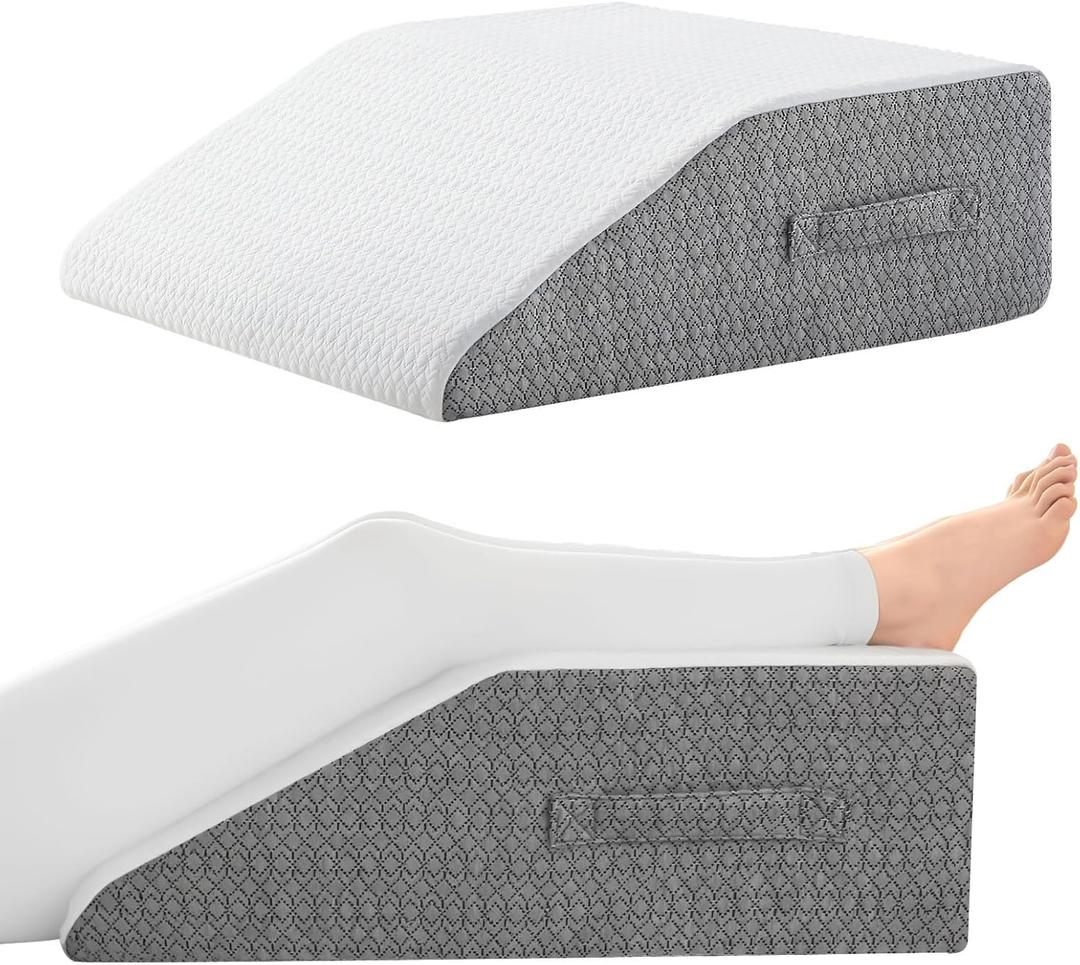 Leg Pillow for Elevation & Support, 24"x22"x10" Memory Foam Cushion with Grey White Patterned Polyester Cover, Ideal for Improving Circulation & Relaxing Leg (Flat to top 10 in)