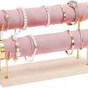 ProCase Bracelet Holder Display Bracelet Organizer Stand, Gold Detachable Bangle Storage Rack for Selling, Velvet Wrap Watch Holder with Wooden Base for Women Girls, Business Supplies - 2 Tier, Pink