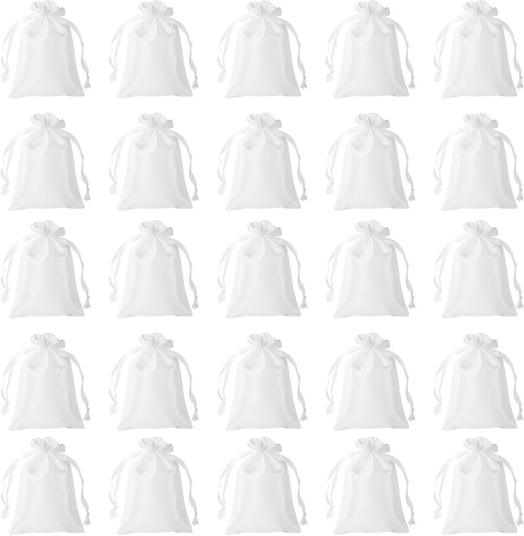 Patikil Satin Bags with Drawstring, 30 Pack 6x8 Inch Wedding Favor Mini Gift Packaging Bags for Birthday Christmas Jewelry Party, White