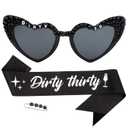Dirty Thirty Birthday Sunglasses and Sash for Women 30th Birthday Sash Dirty 30 Birthday Decorations for Her Birthdays Gifts Party Favors Supplies