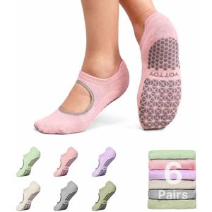 YOTTOY Pilates Socks for Women(6 Pairs)Breathable, Grip-Enhanced Non-Slip Yoga Socks, Durable & Perfect for Home Workouts
(US, Alpha, One Size, Regular, Regular, Multicolor)