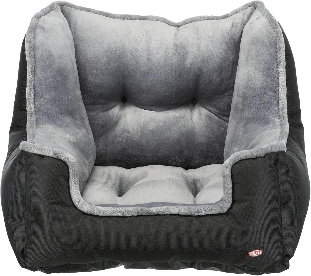 Trixie Deluxe Dog Car Booster Seat 19.7 x 19.7 x 15.7 in with Safety Tether & Secure Belt Installation - Elevated Travel Bed for Small Dogs with Removable Cushion