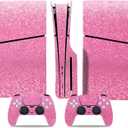 Decal Skin for Ps5 Slim Disk, Whole Body Vinyl Sticker Cover for PlayStation 5 Slim Console and Controller(Pink, PS5 Slim Disk)