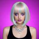 Colorful Bob Blonde Wig With Bangs  Short Wigs with Adjustable Straps, Straight Synthetic Fiber Bob Wig for Women Megan Mg3an 2.0 AI Doll Look Cosplay Halloween Costume Party