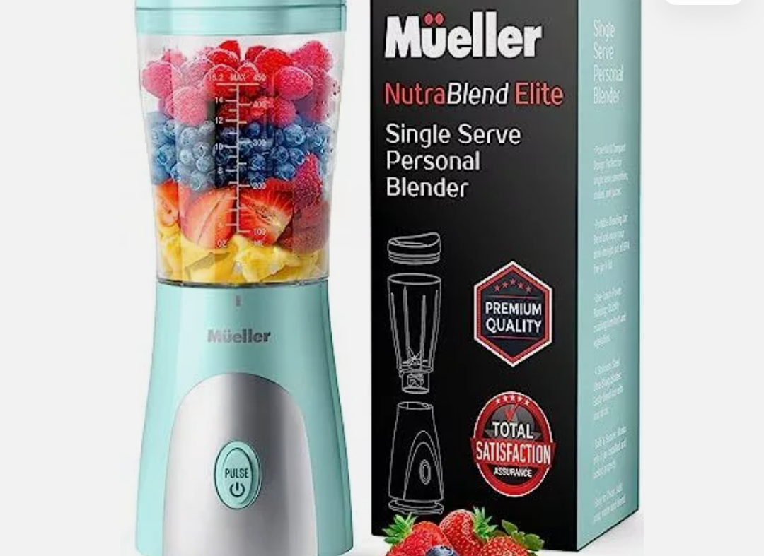 Mueller Personal Blender for Shakes and Smoothies with 15 Oz Travel Cup and Lid White