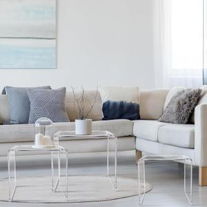 Barydat Set of 3 Nesting Tables Transparent Acrylic Side Table Modern Coffee Clear Desk with Round Corner Rectangle Clear Nightstand and Stool for Living Room Bedroom Home Office