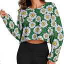 Women's Lightweight Cropped Sweatshirt, Loose Batwing Pullover Top (XS)