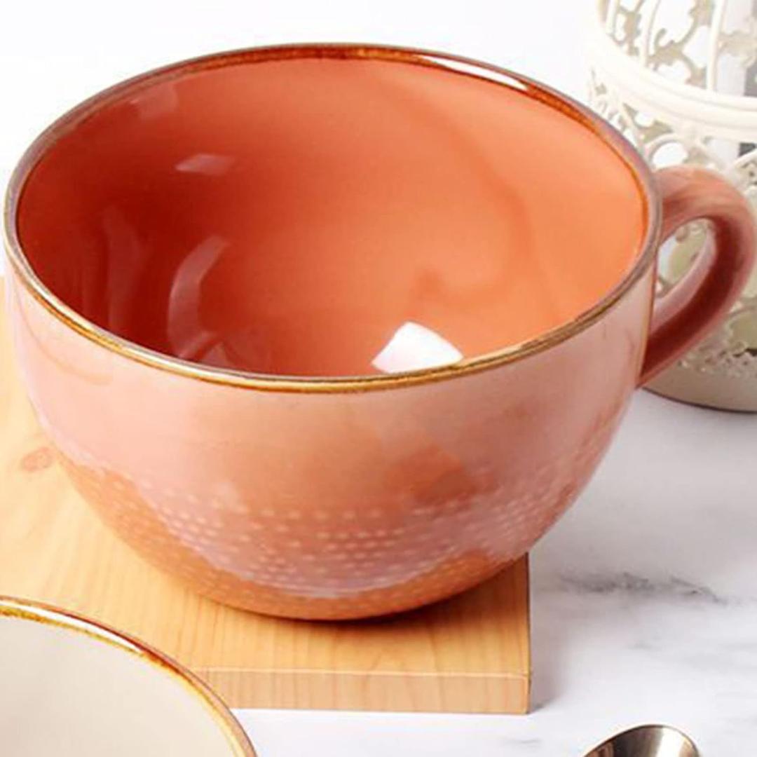 Disoza Large Ceramic Soup Mug with Handles 24 Ounce Oversized Mugs Bowl Porcelain Coffee Tea Cup Orange XXL Cereal Soups Ramen Salad Bowl Coffee Cappuccino Cups Large Soup Bowl