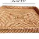 i-lan 12.5" Square Rattan Pedestal Serving Basket, Footed Wicker Bread & Fruit Bowl, 1" Shallow Decorative Tray for Coffee Tables, Kitchen Counters & Entryway Catchall, Natural Rustic Display Riser