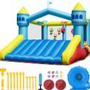 Bounce House, 6-in-1 Play Mode Inflatable Bounce House for Kids, High Elasticity Bouncy House with 480W Blower, Bouncy Castle with Wide Slide for Christmas, Birthday Parties