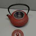 Juvale Red Floral Cast Iron Teapot Kettle - Superior Heat Retention & Stovetop Tea Kettle - Built-In Infuser & Loose Leaf Tea Pot - Red, 34 oz