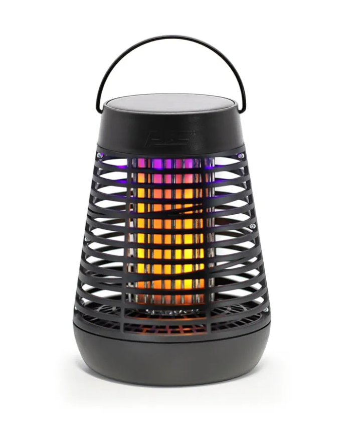 PIC Portable Bug Zapper, 600V Solar Powered Insect Trap & Fly Zapper for Outdoor Use, LED Flickering Flame, Activates Automatically in Dark, Weatherproof Outdoor Fly Trap, Kills Bugs on Contact