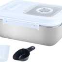 Airtight Stainless Steel Food Storage Container 15lb - Kitchen & Pantry Canister for Rice, Flour, Sugar, Baking Supplies with Measuring Cup & Spoon (Silver)