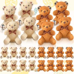 HyDren 24 Pcs Mini Bear Stuffed Animal 4 Inch Small Soft Tiny Bear Bulk Animal Doll Keychain for Birthday Baby Shower Party Decor (Light Brown, Dark Brown)