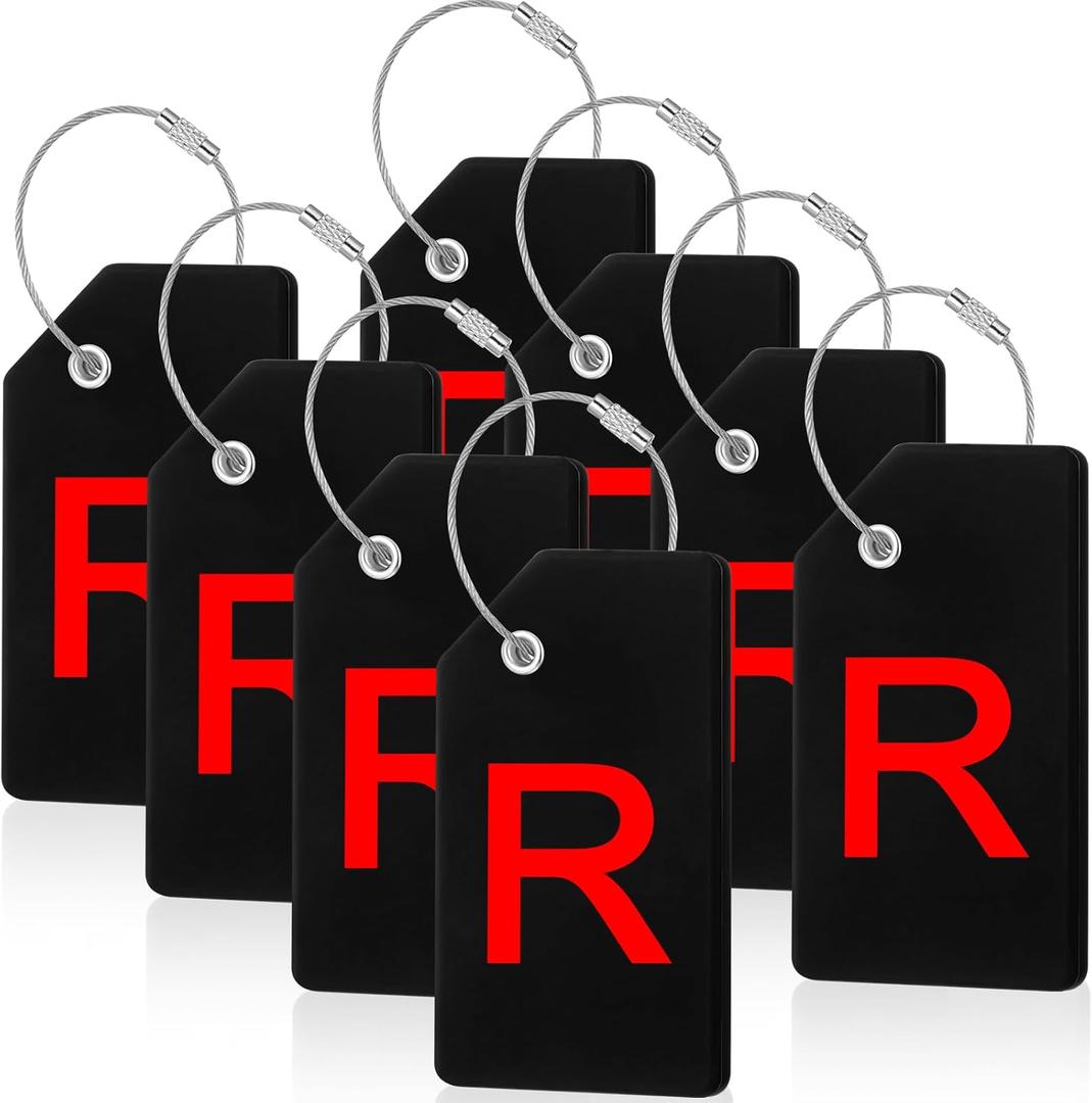 8 Pcs Initial Letter A-Z Luggage Tags Silicone Suitcase Instrument Tag with Name Card and Stainless Steel Loop(Letter R,Red, Black)