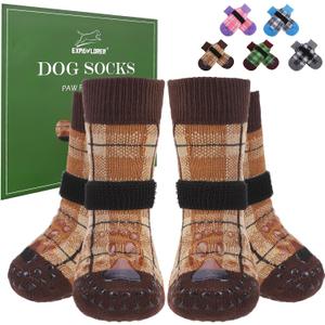 EXPAWLORER Dog Socks for Hardwood Floors, Dog Booties for Winter, Dog Boots & Paw Protectors Pavement to Prevent Licking, Anti Slip Dogs Shoes for Senior Dogs,Khaki L