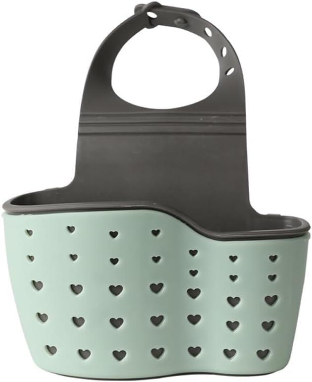 Kitchen Sink Caddy - Silicone Plastic Soap Sponge Holder - BPA-free Rack - Faucet Caddy with Drain Holes for Drying - Adjustable Hanging Strap (Green)