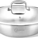 LOLYKITCH 12 Inch Tri-Ply Stainless Steel Wok Pan with Lid,Kadai,5 QT Induction Cooking Pot,Dishwasher and Oven Safe