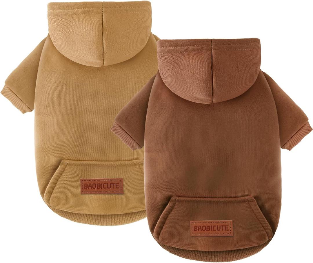 2 Pack Dog Hoodie Warm Hood Dog Sweater Cold Weather Small Dogs Sweatshirt Comfort Pet Clothes for Small Medium Dogs with Pockets Cats Chihuahua Clothes for Male Female Girl Boy Sporty Daily Wear (XS (Back: 7.5",Chest: 12.6", 1.8-3.5lbs), Coffee+Khaki)